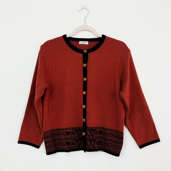 Orange and Black Button Down Sweater Shirt - Picture 1 of 4